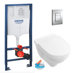 Pack WC Bâti-support + Cuvette suspendue Ulysse Porcher + Abattant classique + Plaque Chrome (Grohe-Uysse-1)