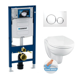 Pack WC Geberit Duofix + Cuvette Ideal Standard Tesi Aquablade + Plaque de commande Sigma01 Chrome mat