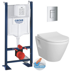 Pack WC Bâti Autoportant Rapid SL + WC sans bride Integra + Abattant softclose + Plaque chrome (ProjectIntegraRimless2.0-5)