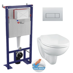 Pack WC Bâti-support autoportant + Cuvette suspendue sans bride + Abattant + Plaque blanche (AlcaPorcher-M270)