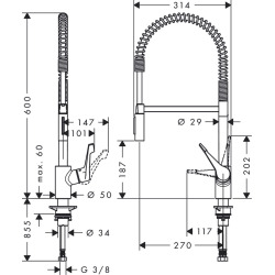 Hansgrohe Cento Mitigeur de cuisine XXL, Semi-pro 2 jets (14806000)