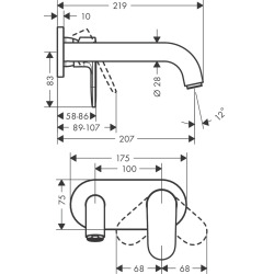 Hansgrohe Vernis Blend Mitigeur de lavabo encastré mural, 2 sorties, bec 207 mm, Noir mat (71576670)