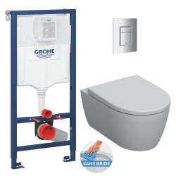 Geberit Pack WC Geberit Duofix + Cuvette WC suspendu Geberit Rimfree + Plaque de commande Sigma20 Blanc chromé