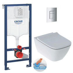 Geberit Pack WC Geberit Duofix + Cuvette WC suspendu Geberit Rimfree + Plaque de commande Sigma20 Blanc chromé