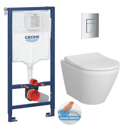 Geberit Pack WC Geberit Duofix + Cuvette WC suspendu Geberit Rimfree + Plaque de commande Sigma20 Blanc chromé