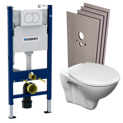 Pack WC Bâti-support Duofix + WC Cersanit S-line Pro + Abattant + Plaque blanche (S-LineProGeb3)