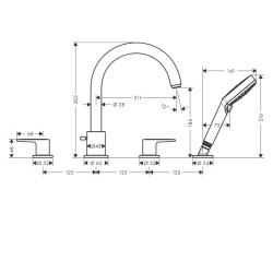 Hansgrohe Vernis Blend Set de finition mélangeur 4 trous sur bord de baignoire, Chrome (71456000)