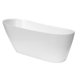 Leona Baignoire ilot autoportante 168,7x73,4 cm en marbre coulé 268L, blanc (SATLEO1690):