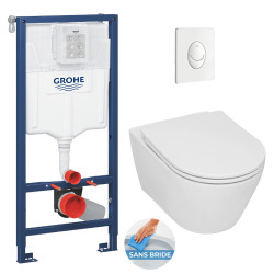 Geberit Pack WC Geberit Duofix + Cuvette WC suspendu Geberit Rimfree + Plaque de commande Sigma20 Blanc chromé