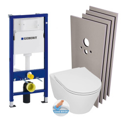 Pack WC Bâti-support + WC Swiss Aqua Technologies Infinitio sans bride, fixations invisibles + Plaque blanche (InfinitioGeb3)