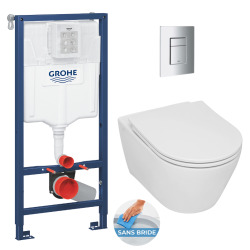 Geberit Pack WC Geberit Duofix + Cuvette WC suspendu Geberit Rimfree + Plaque de commande Sigma20 Blanc chromé