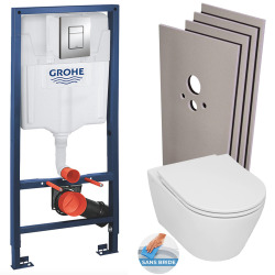 Geberit Pack WC Geberit Duofix + Cuvette WC suspendu Geberit Rimfree + Plaque de commande Sigma20 Blanc chromé