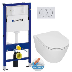 Pack WC Bâti-support + WC Swiss Aqua Technologies Infinitio sans bride, fixations invisibles + Plaque blanche (InfinitioGeb3)