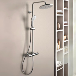 OCTO  Colonne de douche avec mitigeur thermostatique, tête de douche 250 mm, douchette 3 jets, Chrome (BC485AA)