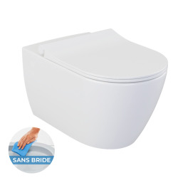 Bello Ensemble Cuvette suspendue sans bride + Abattant frein de chute, Blanc (BelloRimless)