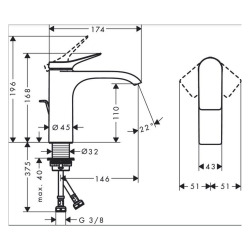 Hansgrohe Vivenis Mitigeur de lavabo 110 avec tirette et vidage, bec cascade, chrome (75020000)