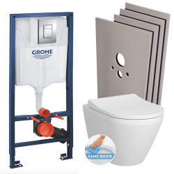 Geberit Pack WC Geberit Duofix + Cuvette WC suspendu Geberit Rimfree + Plaque de commande Sigma20 Blanc chromé