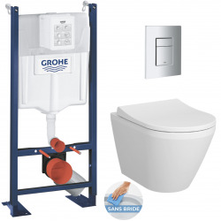 Pack WC Bâti Autoportant Rapid SL + WC sans bride Integra + Abattant softclose + Plaque chrome (ProjectIntegraRimless-5)