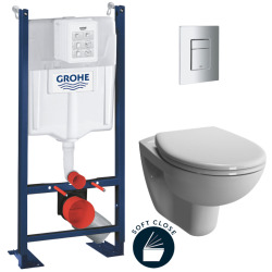 Pack WC Bâti Autoportant Rapid SL + WC suspendu Integra + Abattant softclose + Plaque chrome mat (ProjectIntegra-5)