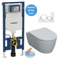 Pack WC Bâti-support Duofix + WC sans bride Smyle + Abattant softclose + Plaque blanche (SmyleGeb1)