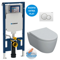 Pack WC Bâti-support Duofix + WC sans bride Smyle + Abattant softclose + Plaque blanche (SmyleGeb1)