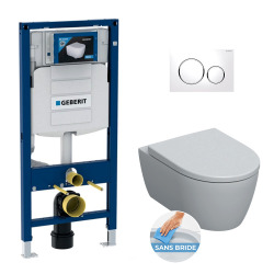 Geberit Pack WC Geberit Duofix + Cuvette WC suspendu Geberit Rimfree + Plaque de commande Sigma20 Blanc chromé