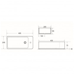 Ensemble lave-mains suspendu avec trou pour robinetterie, 40.5x20.5 + Bonde clic-clac + Siphon (SATBRE4020SL-SET)