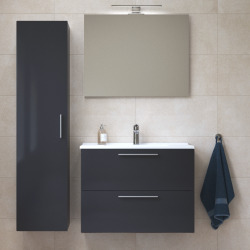 Meuble pour salle de bain avec miroir lavabo et éclairage Led Vitra Mia 79x61x39,5 cm, anthracite brillant (MIASET80A)