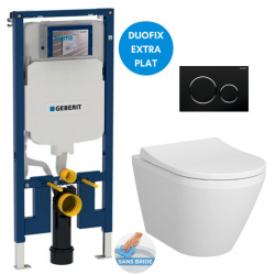 Pack WC Bâti-support UP720 extra-plat + WC sans bride Integra + Abattant frein de chute + Plaque blanche (SLIM-IntegraRimless-B)