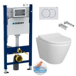 Pack Bâti-support Duofix 112cm + WC sans bride Integra + Abattant softclose + Plaque blanche (IntegraRimlessGeb3)