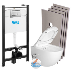 Pack Bâti-support Roca Active + WC sans bride et fixations invisibles + plaque chrome mat (RocaActiveSATrimless-2)