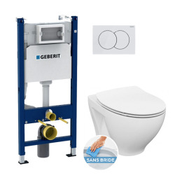 Pack WC Bâti-support Duofix + WC Cersanit S-line Pro + Abattant + Plaque blanche (S-LineProGeb3)