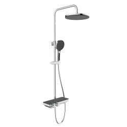 Colonne de douche avec douchette 3 jets, Mitigeur thermostatique, Barre réglable en hauteur, Noir/Chrome (SATSSTPBCHC)