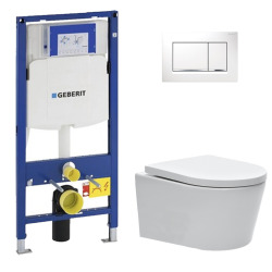 Pack WC Bâti-support UP320 + Cuvette sans bride SAT + Abattant soft close + Plaque blanche (GebSATrimless-H)