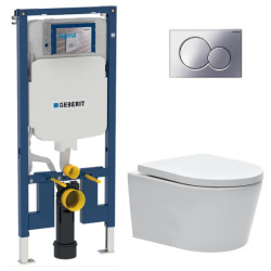 Pack WC bâti-support UP720 extra-plat + WC sans bride SAT + Abattant softclose + Plaque chrome brillant (SLIM-SATrimless-N)