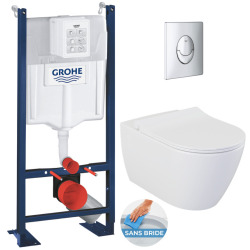 Grohe Pack WC Bâti-support Rapid SL + WC sans bride Bello + Abattant softclose + Plaque Chrome (ProjectBello-2)