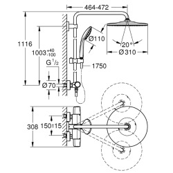 VITALIO JOY SYSTEM 310 Colonne de douche thermostatique, Douchette 3 jets, Chrome (26400001)