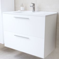 Meuble pour salle de bain avec miroir lavabo et éclairage Led Vitra Mia 79x61x39,5 cm, blanc brillant (MIASET80B)