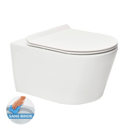 Pack WC Bati-support + Cuvette Idevit Alfa sans bride + Abattant softclose + Plaque blanche + Set d'habillage (AlfaGeb3-sabo)