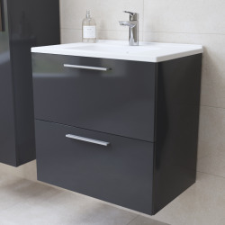 Meuble pour salle de bain avec miroir lavabo et éclairage Vitra Mia 59x61x39,5 cm, anthracite brillant (MIASET60A)