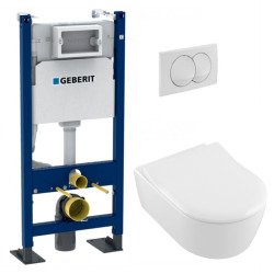 Geberit Pack WC Bâti support + WC Villeroy & Boch Arceauslim sans bride + abattant SoftClose + Plaque Blanche (ArceauSlimGeb3)