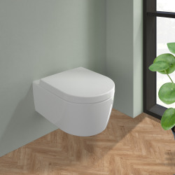 Geberit Pack WC Bâti support + WC Villeroy & Boch Arceauslim sans bride + abattant SoftClose + Plaque Blanche (ArceauSlimGeb3)