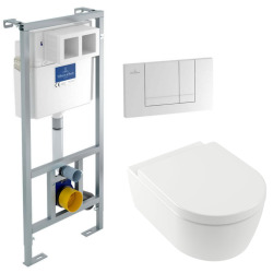 Geberit Pack WC Bâti support + WC Villeroy & Boch Arceauslim sans bride + abattant SoftClose + Plaque Blanche (ArceauSlimGeb3)