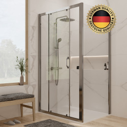 Receveur Satalek 120x80cm, Blanc + Porte de douche 120cm + Set de douche Grohe avec Mitigeur thermostatique, douchette 2 jets