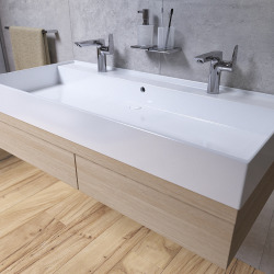 Infinitio Lavabo 2 Trous en Céramique, 121,4 x 46,9cm, Blanc (SATINF12046)