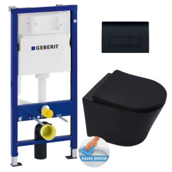 Pack WC bâti-support Duofix + WC sans bride Infinitio + Abattant frein de chute + Plaque Delta 51 , Noir mat