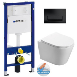 Pack WC Bâti-support 112 cm + WC Swiss Aqua Technologies Infinitio sans bride + Plaque Blanc alpin (InfinitioGeb1)