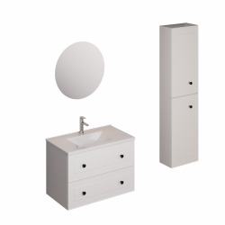 Naturel Ensemble de salle de bain avec lavabo comprenant robinet de lavabo, bec et siphon Naturel Forli blanc brillant (KSETFORLI12)