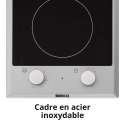 Beko Table de cuisson Domino 30 cm, 2 vitrocéramique 6 niveaux de puissance, cadre inox (HDCC32200X)