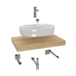 Naturel Ensemble de salle de bain SAT avec plaque sous lavabo Dolce 80x8x50 cm chêne halifax KSETDO1